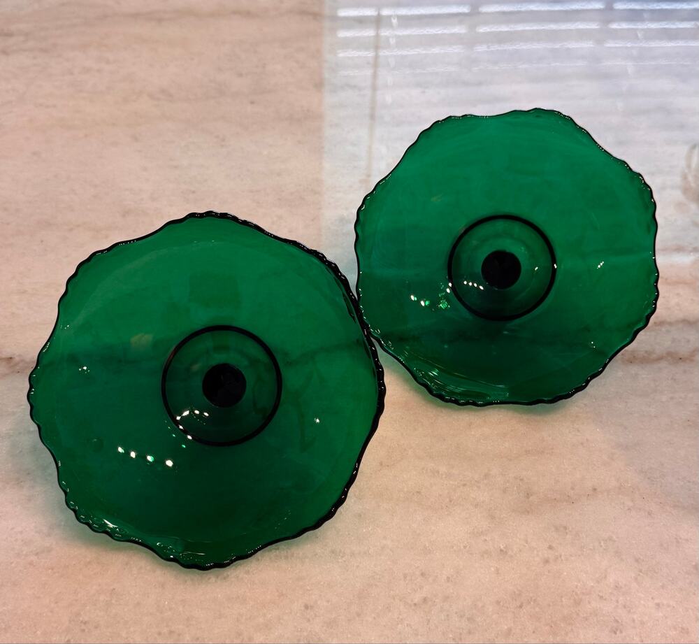 Vintage Emerald Green Glass Compote Insert Candleholders – Set of 2
